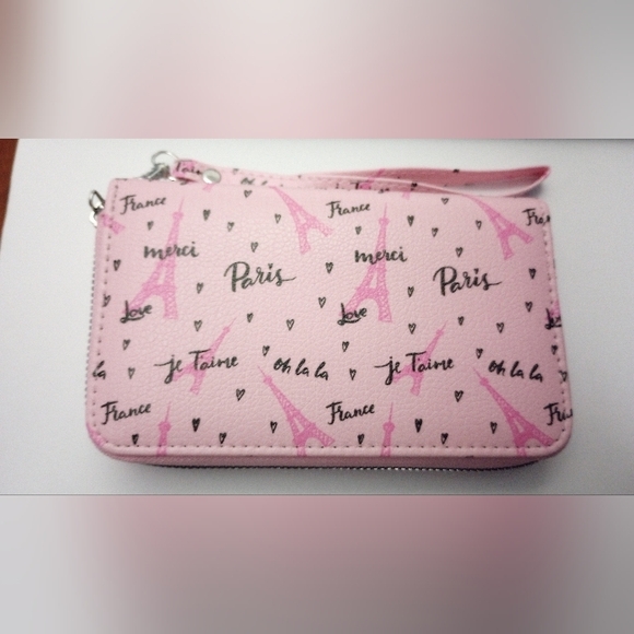 - NWOT Baby Pink Paris theme wallet wristlet - Picture 4 of 9